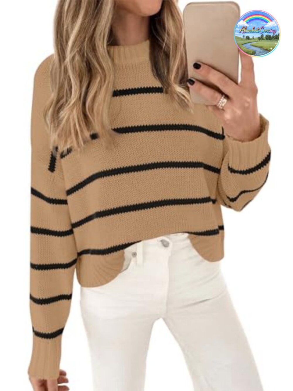 Women's Striped Crew Neck Cotton Pullover Sweater